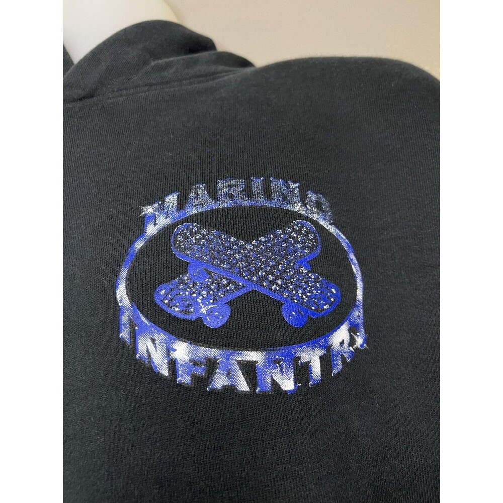Marino Infantry Hoodie Mens Large Black Glitter Skateboard Graphic Pullover